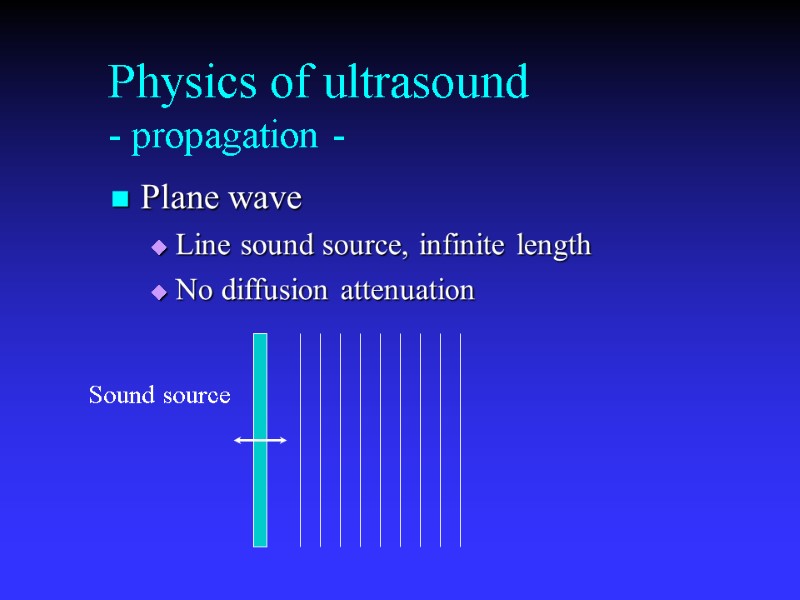 Physics of ultrasound - propagation - Plane wave Line sound source, infinite length No
